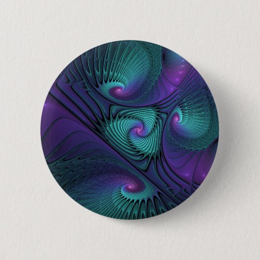 Paars ontmoet Turquoise Modern Abstract Fractal Ar Ronde Button 5,7 Cm (Voorkant)