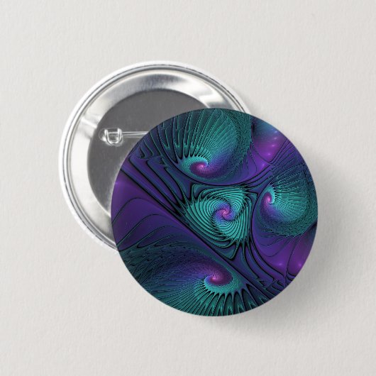 Paars ontmoet Turquoise Modern Abstract Fractal Ar Ronde Button 5,7 Cm (Voorkant /achterkant)