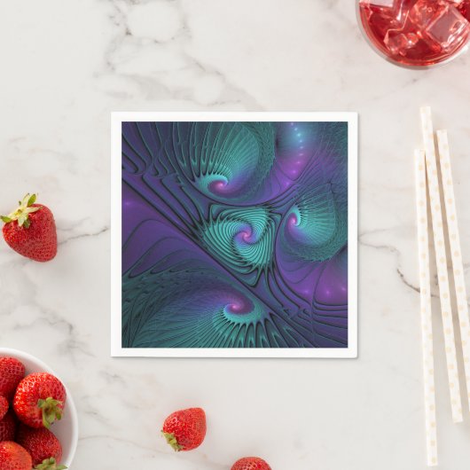 Paars ontmoet Turquoise modern abstract Fractal Ar Servetten (Insitu)
