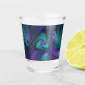 Paars ontmoet Turquoise Modern Abstract Fractal Ar Shot Glas (Voorkant)