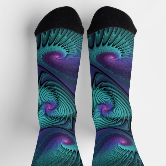 Paars ontmoet Turquoise modern abstract Fractal Ar Sokken (Top)
