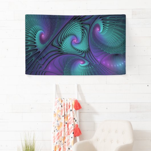 Paars ontmoet Turquoise Modern Abstract Fractal Ar Spandoek (Insitu)