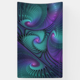 Paars ontmoet Turquoise Modern Abstract Fractal Ar Spandoek