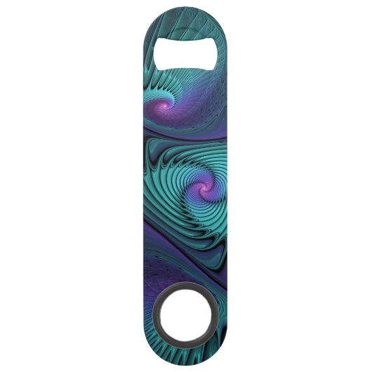 Paars ontmoet Turquoise Modern Abstract Fractal Ar Speed Flessenopener (Voorkant)