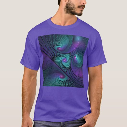 Paars ontmoet Turquoise modern abstract Fractal Ar T-shirt (Voorkant)