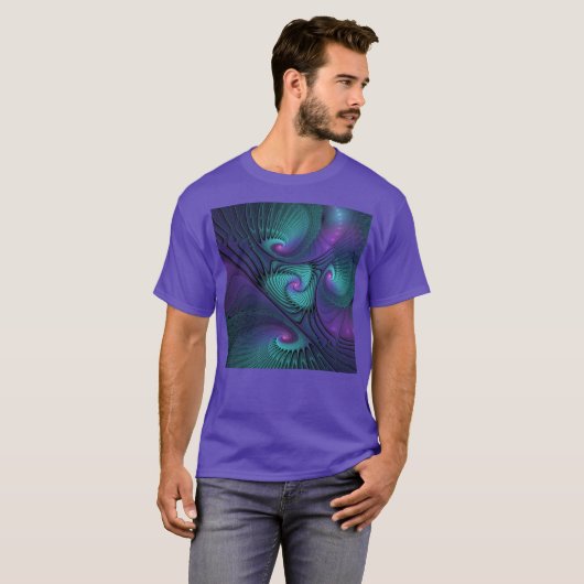 Paars ontmoet Turquoise modern abstract Fractal Ar T-shirt (Voorkant volledig)