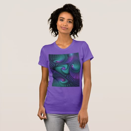 Paars ontmoet Turquoise modern abstract Fractal Ar T-shirt (Voorkant volledig)
