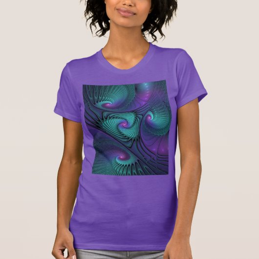 Paars ontmoet Turquoise modern abstract Fractal Ar T-shirt (Voorkant)