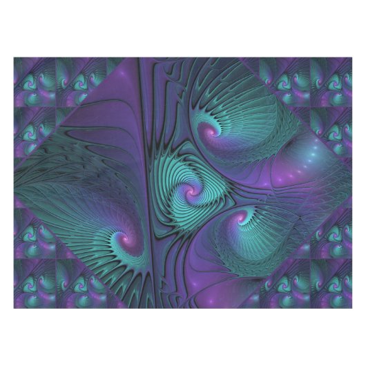 Paars ontmoet Turquoise modern abstract Fractal Ar Tafelkleed (Voorkant (Horizontaal))