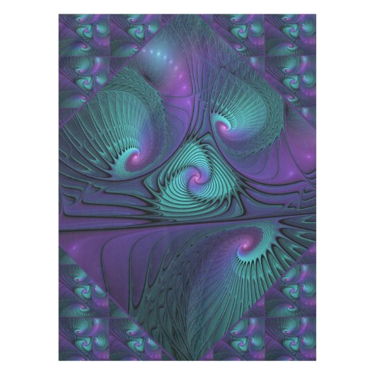 Paars ontmoet Turquoise modern abstract Fractal Ar Tafelkleed (Voorkant)
