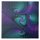 Paars ontmoet Turquoise Modern Abstract Fractal Ar Tegeltje (Voorkant)