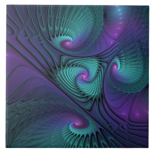 Paars ontmoet Turquoise Modern Abstract Fractal Ar Tegeltje