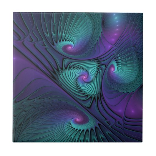 Paars ontmoet Turquoise Modern Abstract Fractal Ar Tegeltje (Voorkant)