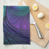 Paars ontmoet Turquoise modern abstract Fractal Ar Theedoek (Quarter Fold)