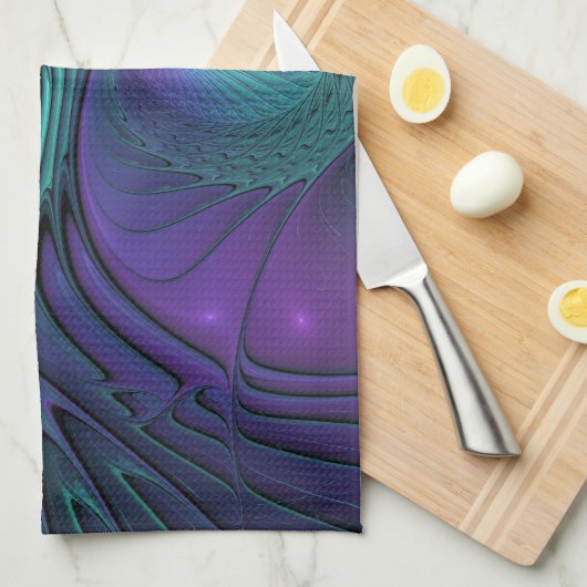 Paars ontmoet Turquoise modern abstract Fractal Ar Theedoek (Quarter Fold)