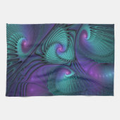 Paars ontmoet Turquoise modern abstract Fractal Ar Theedoek (Horizontaal)
