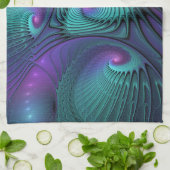 Paars ontmoet Turquoise modern abstract Fractal Ar Theedoek (Gevouwen)