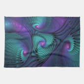 Paars ontmoet Turquoise modern abstract Fractal Ar Theedoek (Horizontaal)