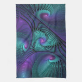 Paars ontmoet Turquoise modern abstract Fractal Ar Theedoek (Verticaal)