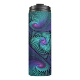 Paars ontmoet Turquoise modern abstract Fractal Ar Thermosbeker