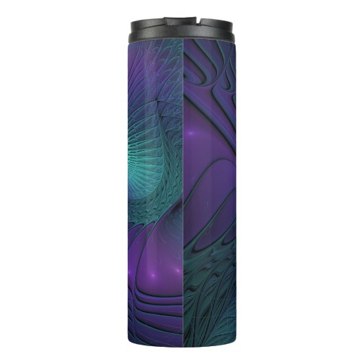 Paars ontmoet Turquoise modern abstract Fractal Ar Thermosbeker (Achterkant)
