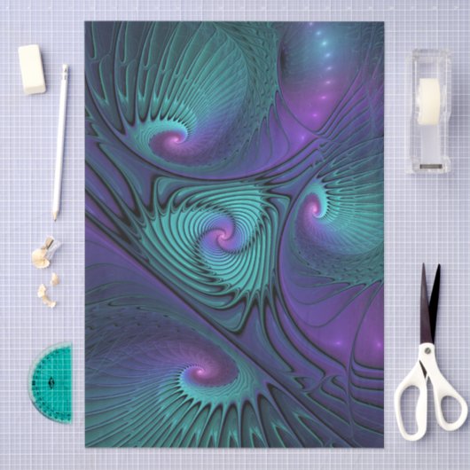 Paars ontmoet Turquoise modern abstract Fractal Ar Tissuepapier (Craft)