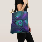 Paars ontmoet Turquoise modern abstract Fractal Ar Tote Bag (Dichtbij)