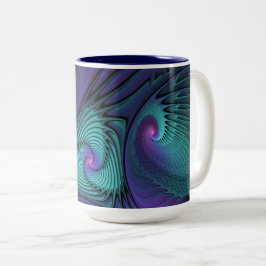 Paars ontmoet Turquoise modern abstract Fractal Ar Tweekleurige Koffiemok