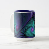 Paars ontmoet Turquoise modern abstract Fractal Ar Tweekleurige Koffiemok (Voorkant links)