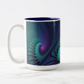 Paars ontmoet Turquoise modern abstract Fractal Ar Tweekleurige Koffiemok (Links)