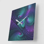 Paars ontmoet Turquoise modern abstract Fractal Ar Vierkante Klok (Hoek)