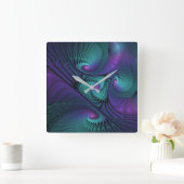 Paars ontmoet Turquoise modern abstract Fractal Ar Vierkante Klok (Huis)