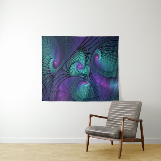 Paars ontmoet Turquoise modern abstract Fractal Ar Wandkleed (In Situ (horizontaal))
