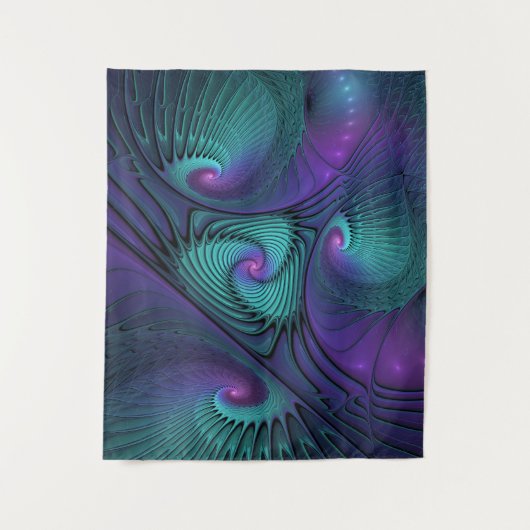 Paars ontmoet Turquoise modern abstract Fractal Ar Wandkleed (Voorkant)