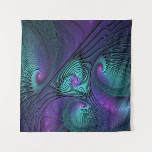 Paars ontmoet Turquoise modern abstract Fractal Ar Wandkleed (Voorkant (horizontaal))