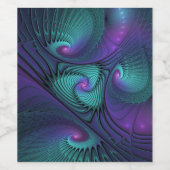 Paars ontmoet Turquoise modern abstract Fractal Ar Wijn Etiket (Enkel label)