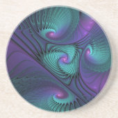 Paars ontmoet Turquoise Modern Abstract Fractal Ar Zandsteen Onderzetter (Voorkant)