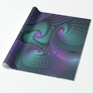 Paars ontmoet Turquoise moderne abstracte Fractal  Cadeaupapier