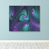 Paars ontmoet Turquoise moderne abstracte Fractal Canvas Afdruk (Insitu (Houten vloer))