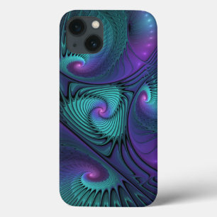 Paars ontmoet Turquoise moderne abstracte Fractal Case-Mate iPhone Case