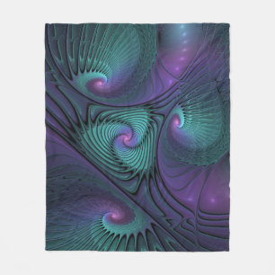 Paars ontmoet Turquoise moderne abstracte Fractal Fleece Deken