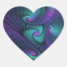 Paars ontmoet Turquoise moderne abstracte Fractal  Hart Sticker