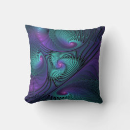 Paars ontmoet Turquoise moderne abstracte Fractal  Kussen