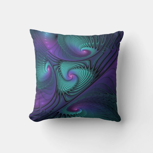 Paars ontmoet Turquoise moderne abstracte Fractal  Kussen (Voorkant)