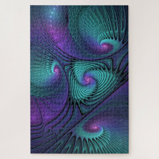 Paars ontmoet Turquoise moderne abstracte Fractal Legpuzzel (Verticaal)