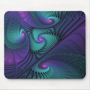 Paars ontmoet Turquoise moderne abstracte Fractal Muismat