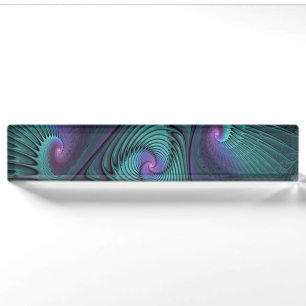 Paars ontmoet Turquoise moderne abstracte Fractal Naambordje