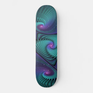 Paars ontmoet Turquoise moderne abstracte Fractal Persoonlijk Skateboard