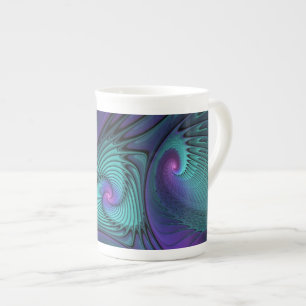 Paars ontmoet Turquoise moderne abstracte Fractal Porselein Kop