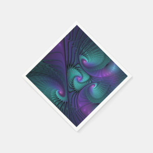 Paars ontmoet Turquoise moderne abstracte Fractal Servetten